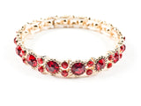 Stylish Thin Simple Round Shape Red Color Crystals Pattern Gold Tone Stretch Fashion Bracelet