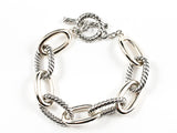 Modern Thick Textured Two Tone Chain Link Style Toggle Brass Bracelet