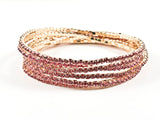 Nice 6 Piece Single Row Pink Crystal Gold Tone Stretch Fashion Bracelet