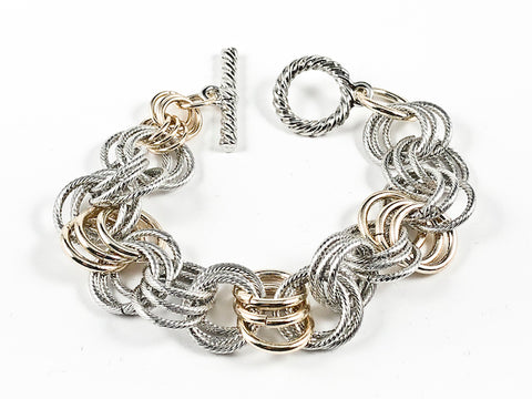 Beautiful Layered Multi Link Design Two Tone Style Toggle Brass Bracelet