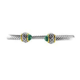 Modern Textured Cable Wire Band Duo Aquamarine Color Crystals Brass Bangle