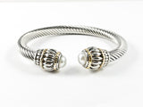 Classic Elegant Casual Pearl Thick Cable Brass Bangle