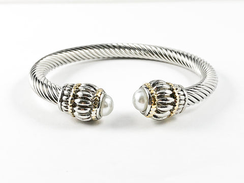 Classic Elegant Casual Pearl Thick Cable Brass Bangle