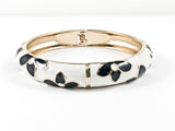 Modern Floral Pattern Black & White Enamel Gold Tone Fashion Bangle