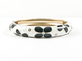 Modern Floral Pattern Black & White Enamel Gold Tone Fashion Bangle