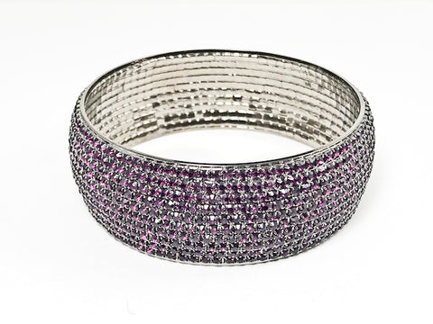 Fancy Large Thick Wide Multi Row Purple Crystals Fashion Bangle