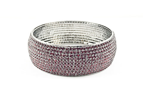 Fancy Large Thick Wide Multi Row Red Crystals Fashion Bangle