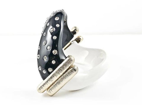 Unique Fun Large Irregular Shape Black & White Design Fashion Bangle Bracelet