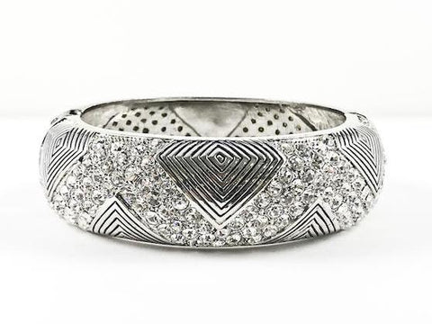 Modern Layered Criss Cross Pattern With Crystals Thick Fashion Bracelet Bangle