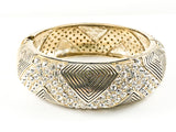 Modern Layered Criss Cross Pattern With Crystals Thick Gold Tone Fashion Bracelet Bangle