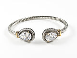 Elegant Thick Wire Textured Tear Drop Duo Ends Brass Bangle