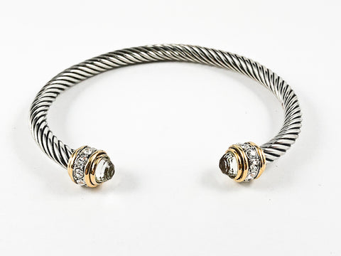 Elegant Wire Texture Crystal Duo Ends Design Brass Bangle