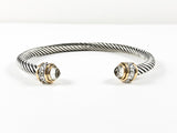 Elegant Wire Texture Crystal Duo Ends Design Brass Bangle