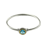 Modern Thick Textured Cable Wire Band Round Aquamarine CZ Brass Bangle