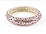 Fun Fancy Pink Fuchsia Sparkle Crystal Gold Tone Fashion Bangle Bracelet
