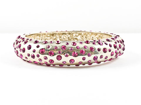 Fun Fancy Pink Fuchsia Sparkle Crystal Gold Tone Fashion Bangle Bracelet