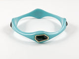 Fun Unique Geometric Pastel Blue With Black Crystal Fashion Bangle