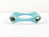 Fun Unique Geometric Pastel Blue With Black Crystal Fashion Bangle