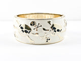 Nice Thick Large White Enamel With Skull Design Patterns Gold Tone Fashion Bangles