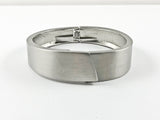 Modern Brushed Silver Tone Brass Bangle Bracelet