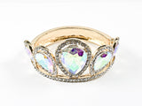 Fancy Fun Crown Design Large Aurora Borealis Crystals Gold Tone Fashion Bangles