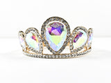 Fancy Fun Crown Design Large Aurora Borealis Crystals Gold Tone Fashion Bangles