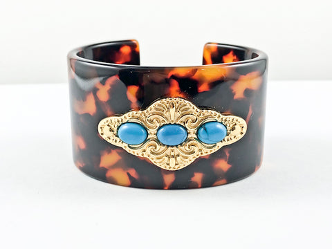 Fancy Antique Tortoiseshell Color Pattern With Turquoise Fashion Bangle