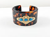 Fancy Antique Tortoiseshell Color Pattern With Turquoise Fashion Bangle