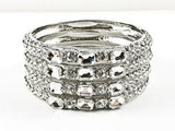 Large Fancy 4 Row Decorated & Detailed Crystal Pattern Fashion Bangle