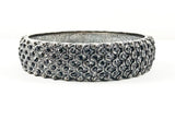 Fancy Textured Layered Scaled Multi Row Design Black Crystals Fashion Bangle