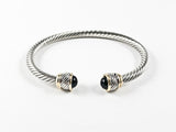 Modern Thin Cable Wire Design With Unique Two Tone Duo Frames & Half Round Black Onyx Stone Ends Brass Cuff Bangle