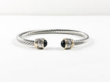 Modern Thin Cable Wire Design With Unique Two Tone Duo Frames & Half Round Black Onyx Stone Ends Brass Cuff Bangle