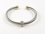 Modern Cable Wire With Center Ball CZ Charm Two Tone Plating Duo Ends Brass Cuff Bangle