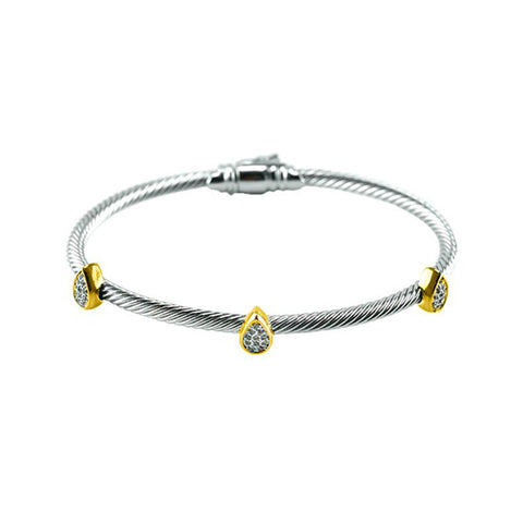 Modern Cable Wire Mini Tear Drop With CZs Two Tone Brass Bangle