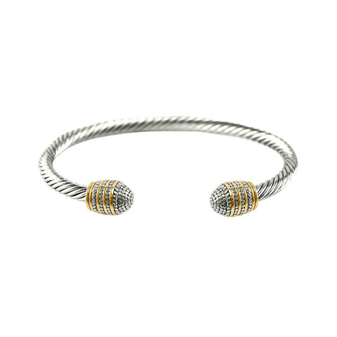 Modern Cable Wire Twist Textured Two Tone Duo Design Brass Cuff Bangle