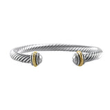 Modern Thick Textured Cable Wire Band With Simple Silver Ends Brass Bangle