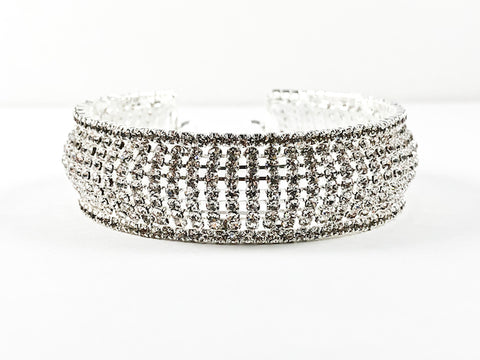 Fancy Stylish Thick Multi Level Crystal Brass Bangle Bracelet
