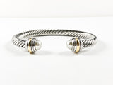 Modern Thick Cable Wire Design 2 Tone Style Duo Pearl Ends Cuff Brass Bangles