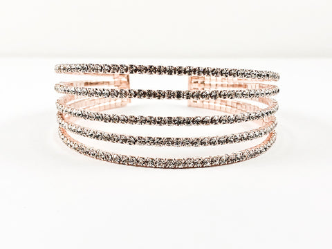 Nice Open Works Multi Level Open Pink Gold Tone Fashion Cuff Bangle