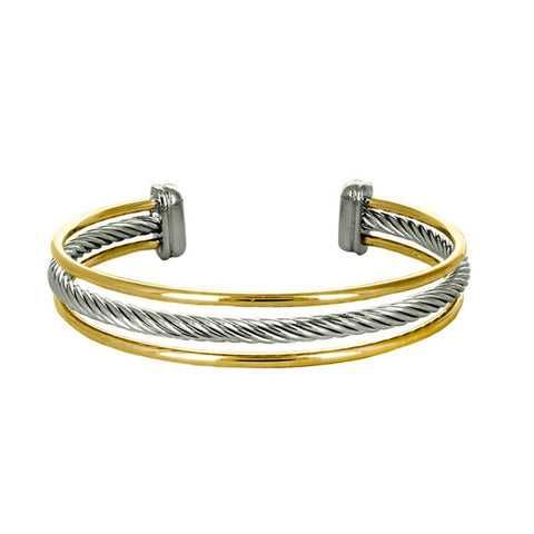 Modern Elegant Wire Texture Multi Level 2 Tone Style Brass Cuff Bangle