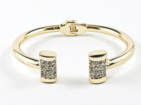 Nice Duo Vertical Rectangular Shape With Crystal Hinge Back Gold Tone Fashion Bangle