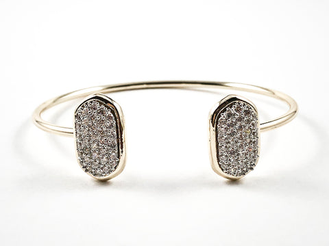 Unique Duo Oval Shape Micro Setting CZ Thin Gold Tone Brass Cuff Bangle