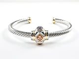 Unique Cable Wire Style Center Lantern Color Stones Duo Ends Brass Cuff Bangle
