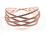 Fancy Elegant Criss Cross X Pattern Open Pink Gold Tone Fashion Bracelet Bangle