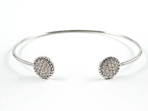 Elegant Thin Round CZ Disc Duo Ends Style Brass Bangle