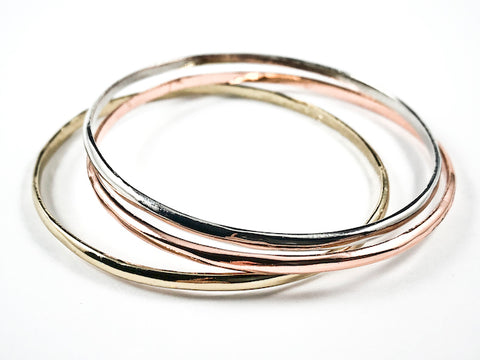 Beautiful Thin Shiny Metallic Delicate Tri Color Set of 3 Brass Bangles