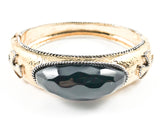 Vintage Style Center Elevated Oval Shape Black Color Stone Gold Tone Fashion Bracelet Bangle