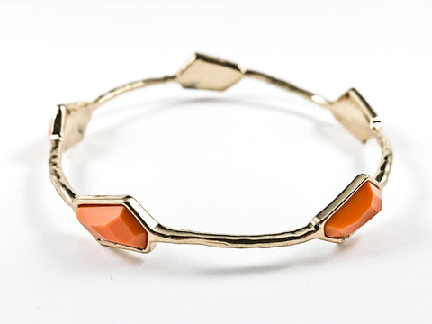 Unique Geometric Orange Crystal Shape Gold Tone Fashion Bracelet Bangle