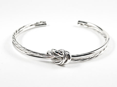 Modern Shiny Metallic & Rope Textured Center Knot Design Brass Cuff Bangle