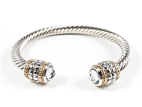 Modern Thick Wire Layered Duo Crown Design With CZ Ends Brass Bangle